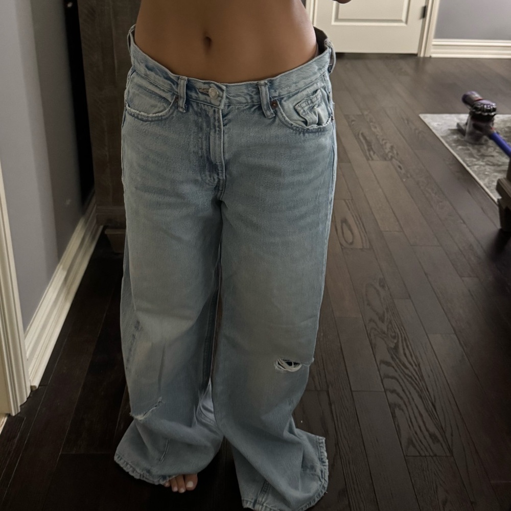 Zara Blue straight Wide Leg Jeans